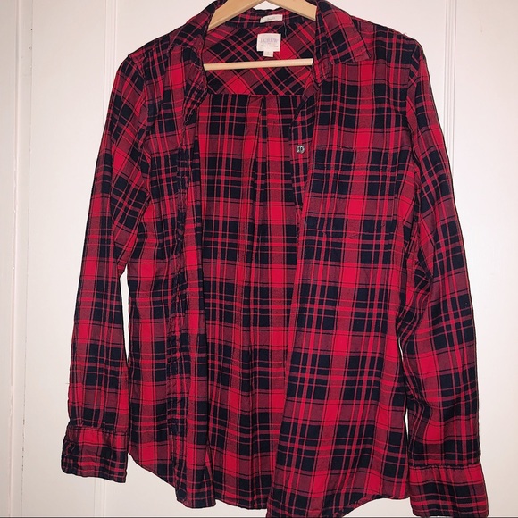J Crew Red and Navy Boyfriend Fit Flannel - Picture 1 of 2